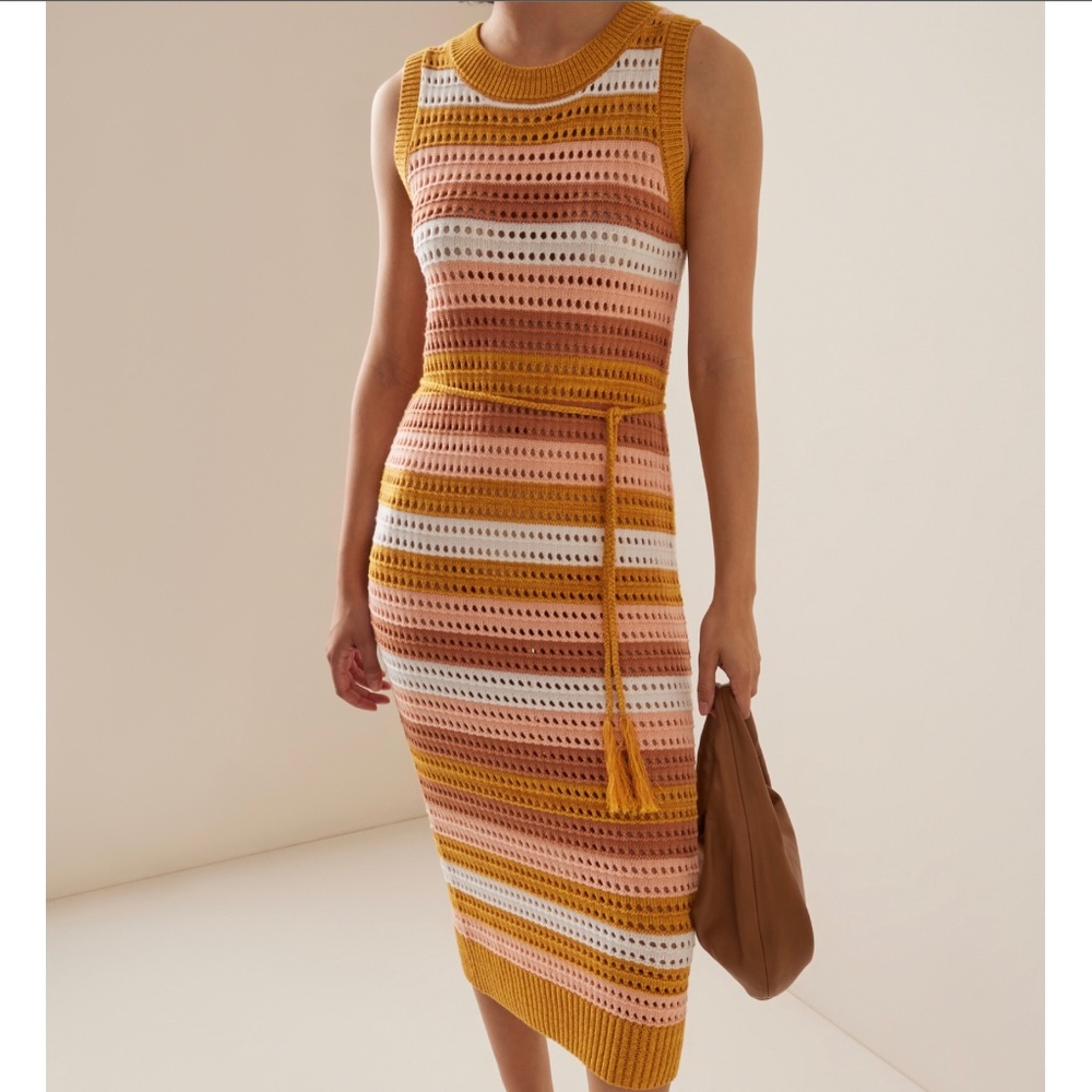 Matthew Bruch Striped Knit-Mesh Midi Tank Dress Sunset SZ 1/ US Small